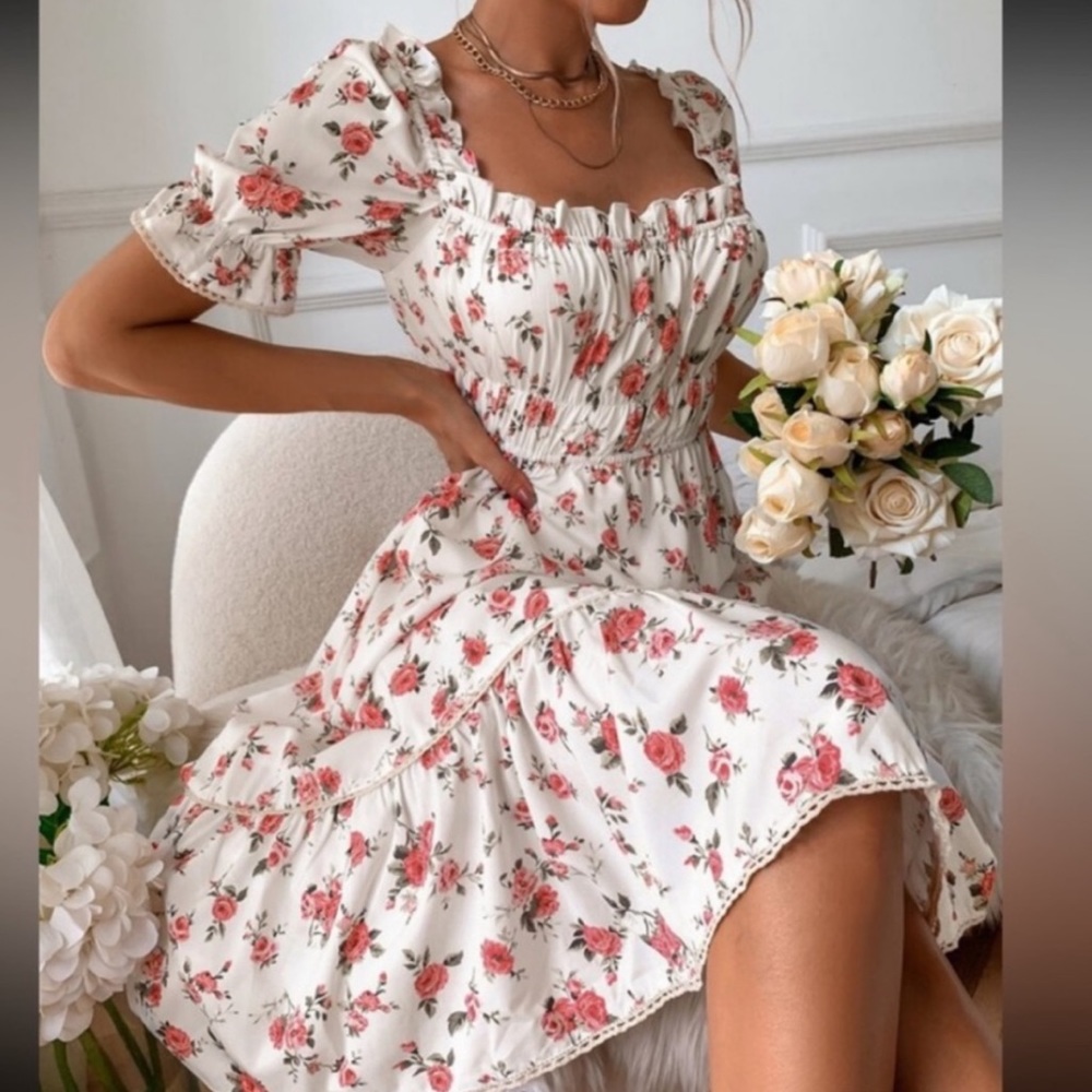 ✨ Floral Cottagecore Dress | Smocked Waist Ruffle Midi | S–L